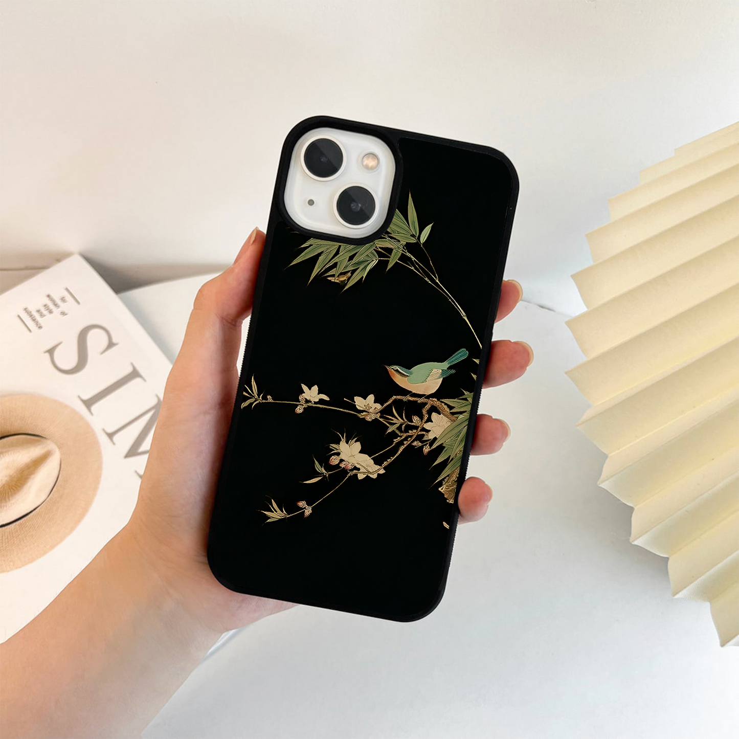 Midnight Bamboo Bird Glass Case