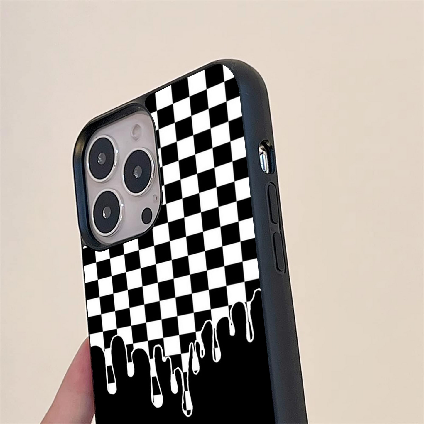 Black And White Checkered Pattern Glass Case