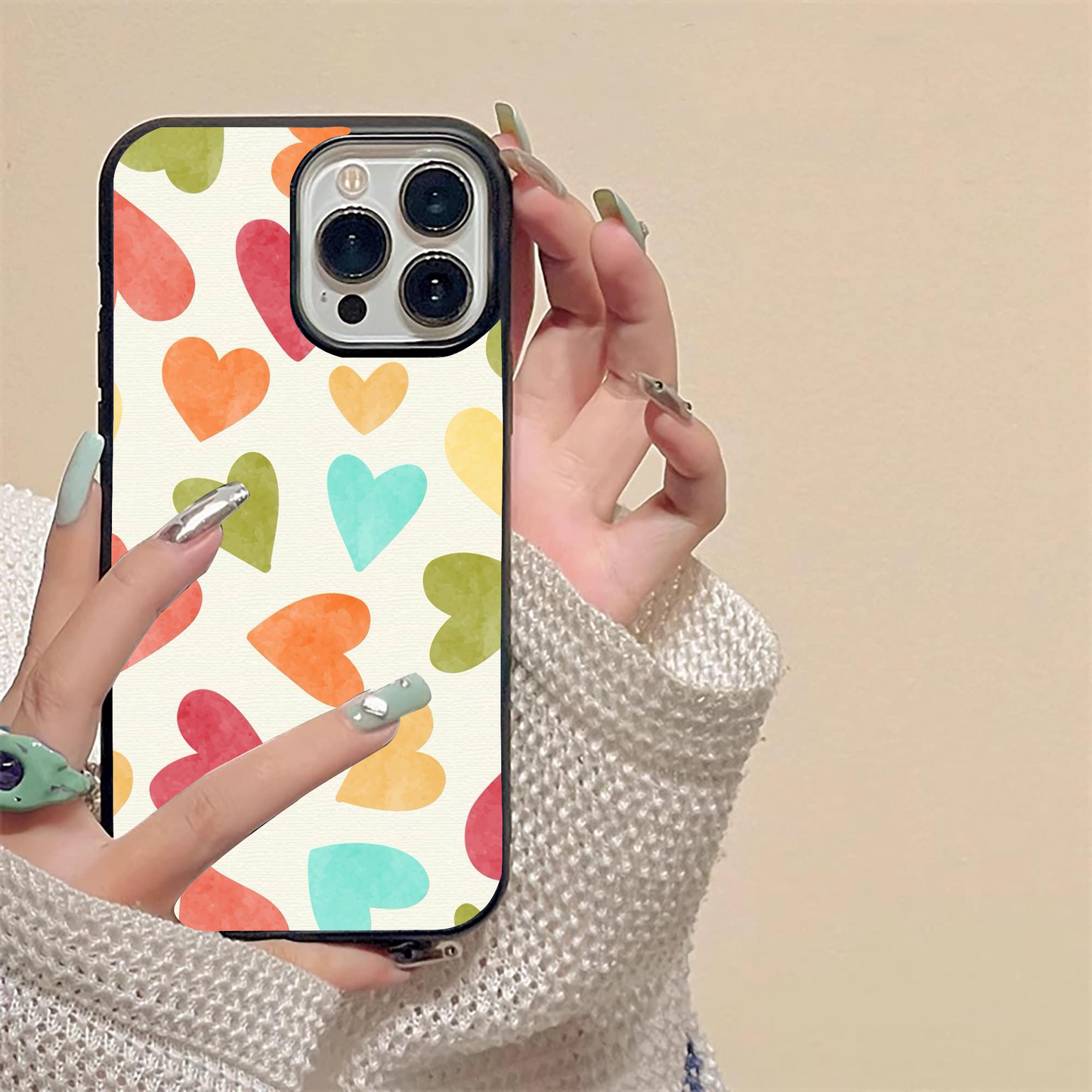 Colorful Hearts Pattern Glass Case