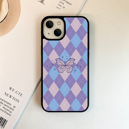 Butterfly With Check Pattern Glass Case