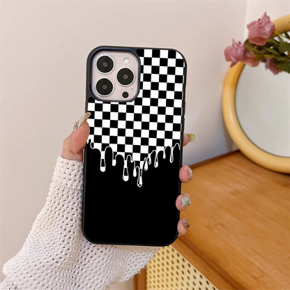 Black And White Checkered Pattern Glass Case