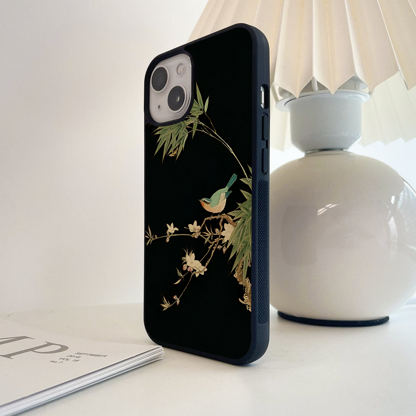 Midnight Bamboo Bird Glass Case