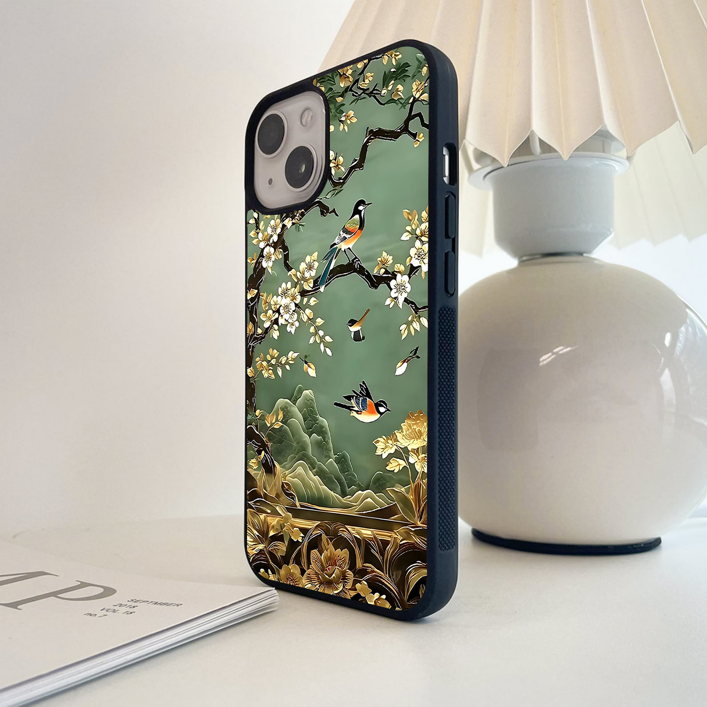 Blooming Golden Branches Glass Case