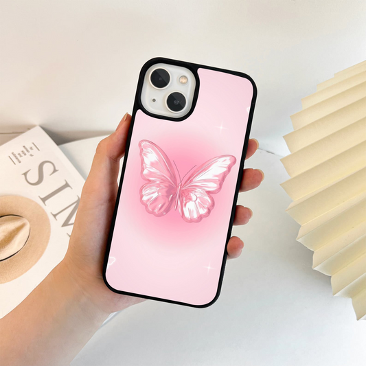 Blurred Pink & White Butterfly Glass Case