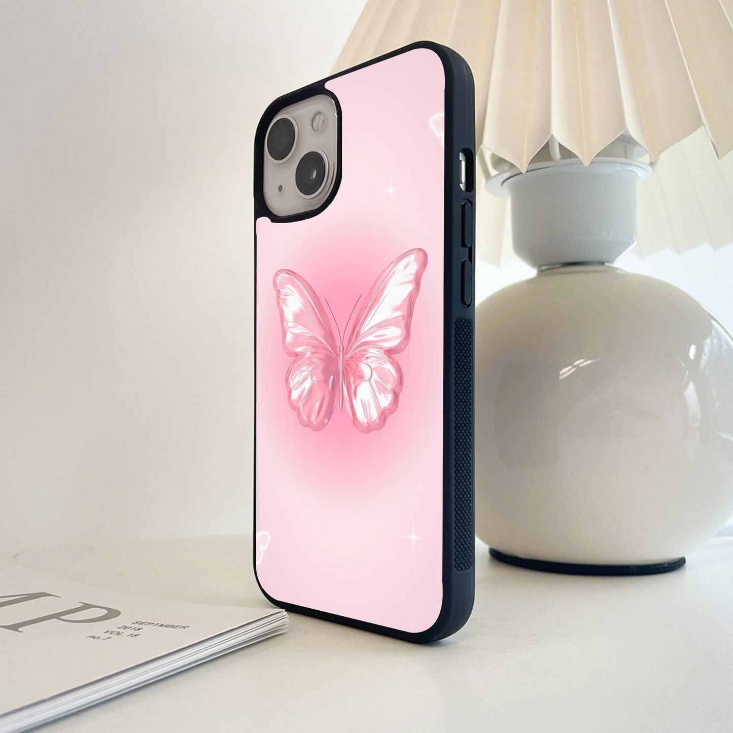 Blurred Pink & White Butterfly Glass Case