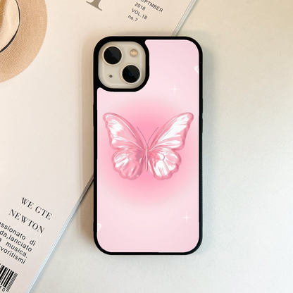 Blurred Pink & White Butterfly Glass Case