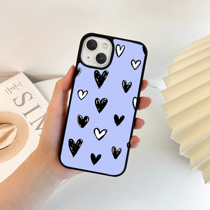 Purple - Crayon Black & White Hearts Glass Case