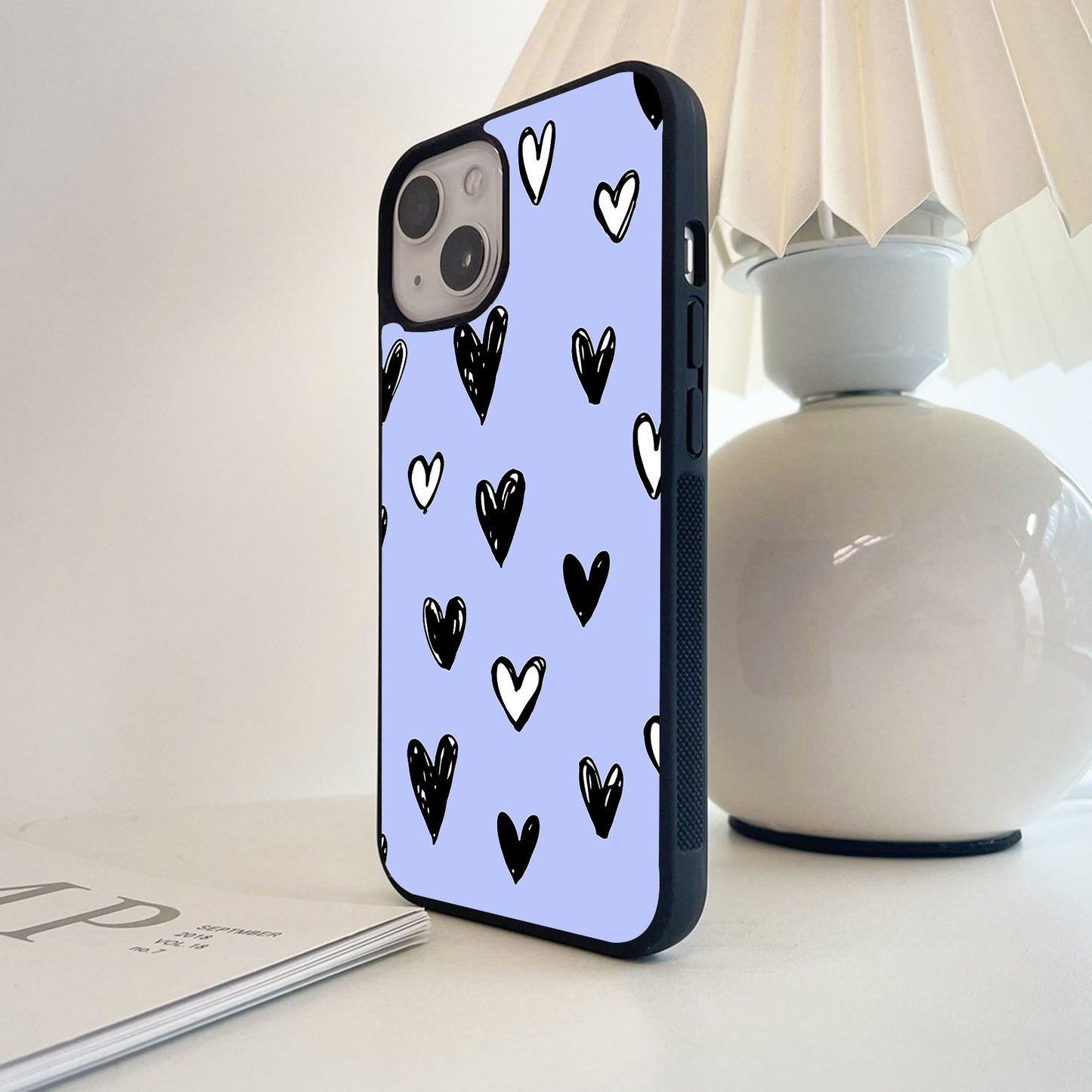 Purple - Crayon Black & White Hearts Glass Case