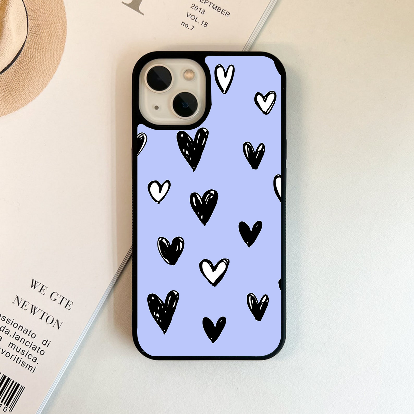 Purple - Crayon Black & White Hearts Glass Case