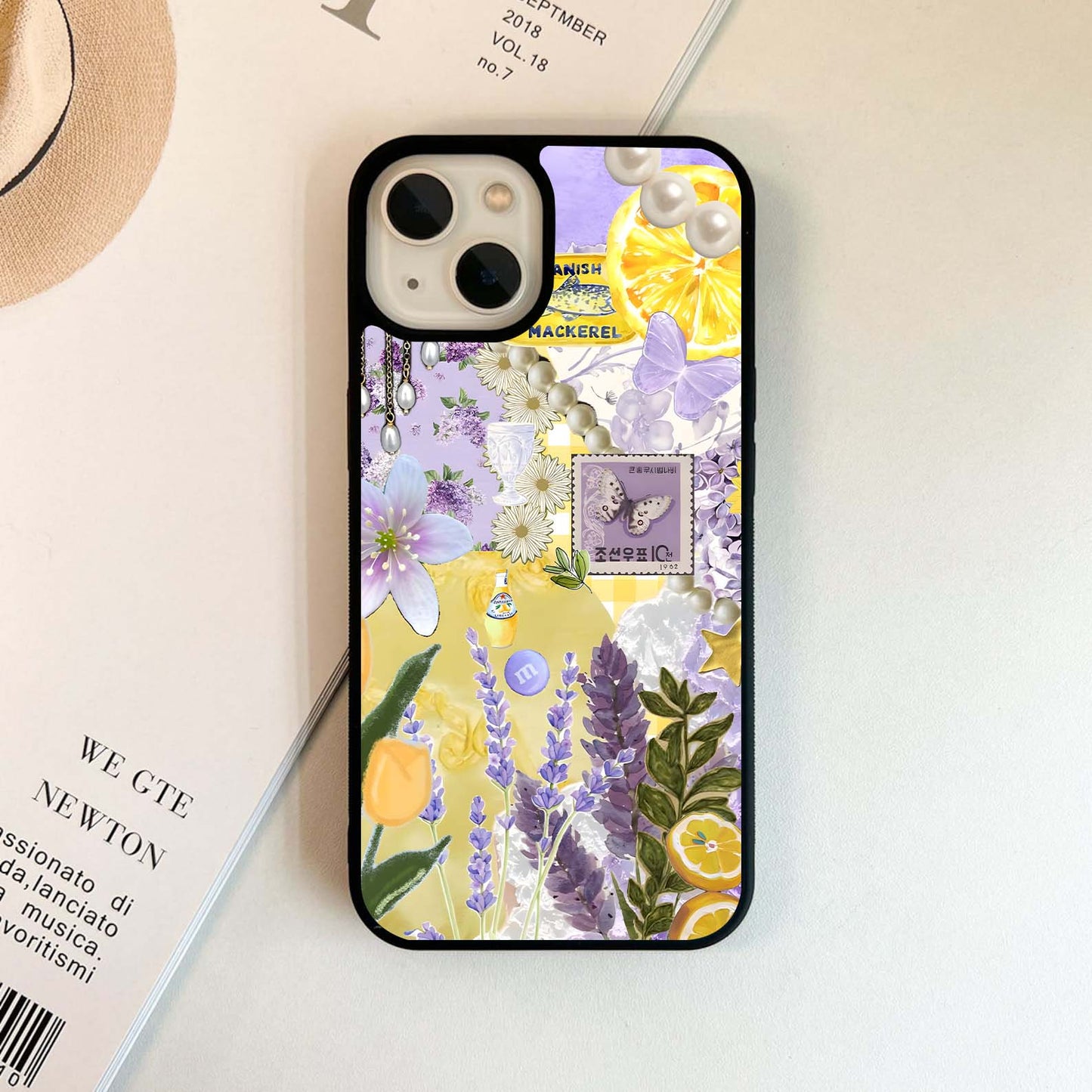 Citrus Collage with Lilac Glass Case