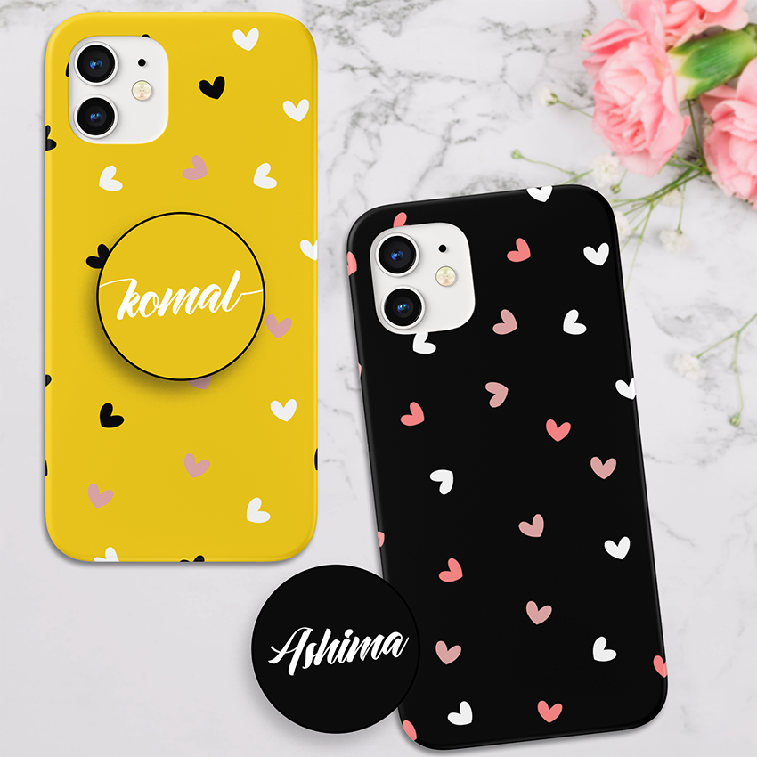 Multiple Cute Hearts with Solid Color Slim Case Cover With Same Design Holder