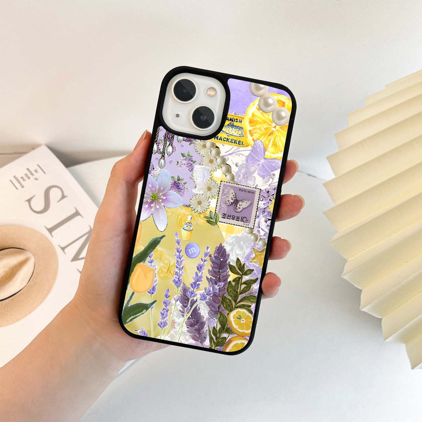 Citrus Collage with Lilac Glass Case