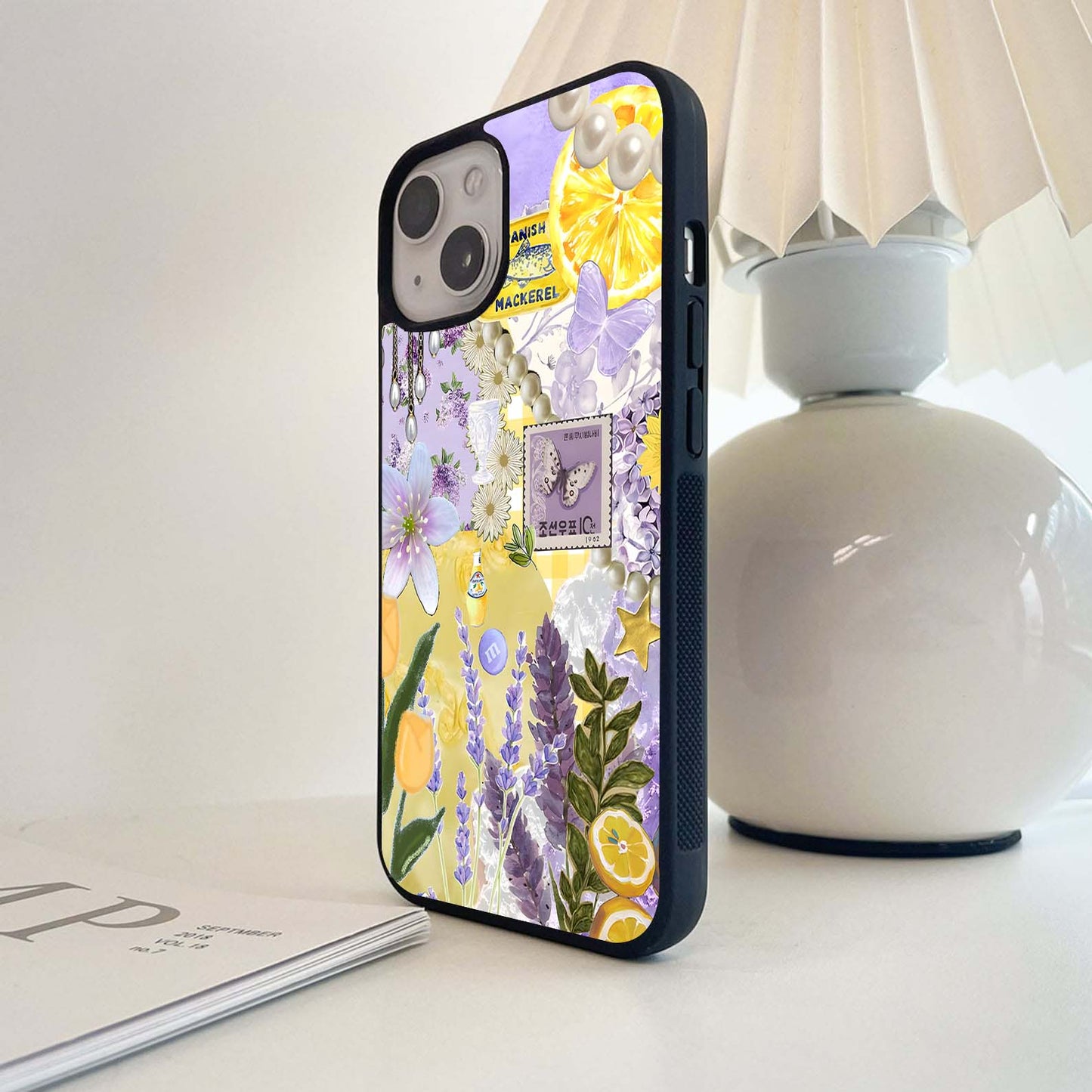 Citrus Collage with Lilac Glass Case