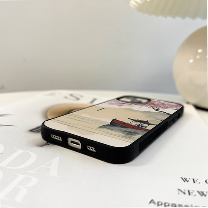 Boat with Sakura & Moon Glass Case