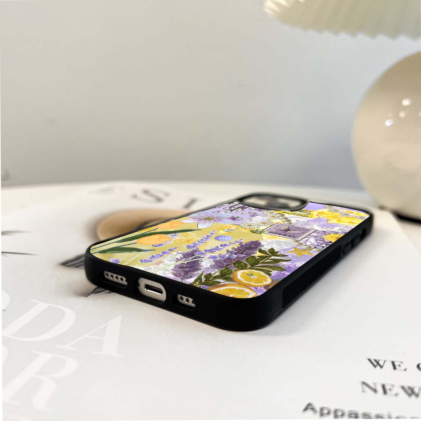 Citrus Collage with Lilac Glass Case