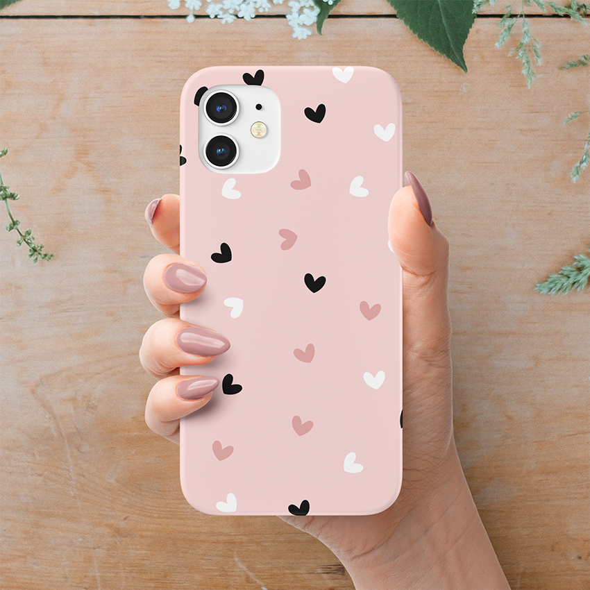 Multiple Cute Hearts with Solid Color Slim Case Cover With Same Design Holder