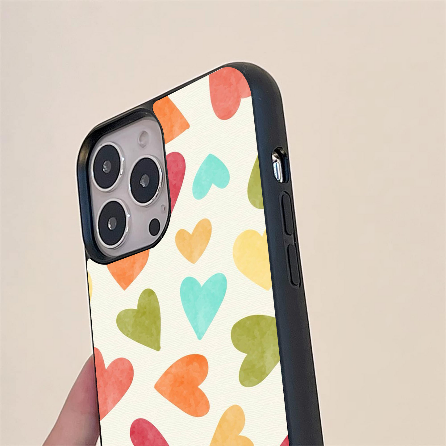 Colorful Hearts Pattern Glass Case