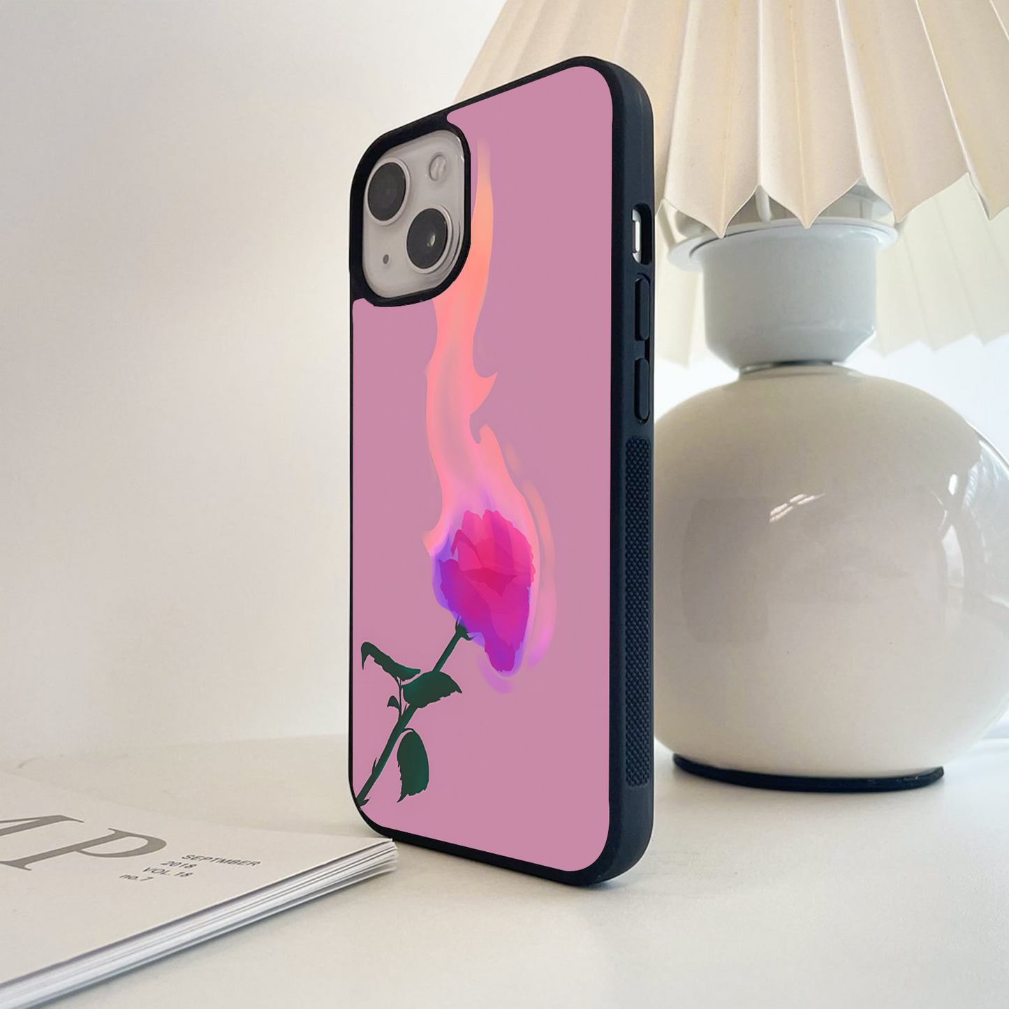 Burning Rose Love Glass Case