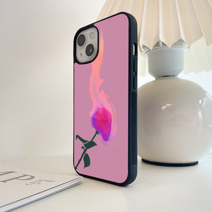 Burning Rose Love Glass Case