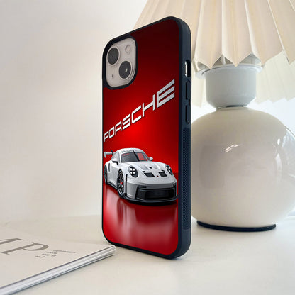 Porsche White Crimson Racer Glass Case