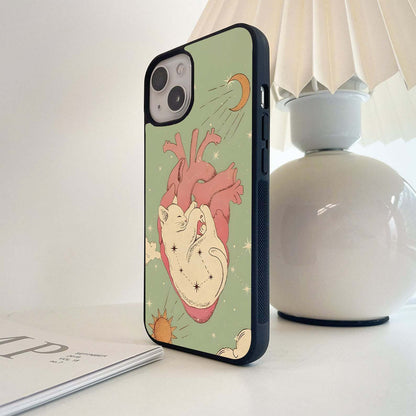 Celestial Heart Cat Glass Case
