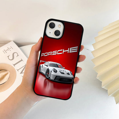 Porsche White Crimson Racer Glass Case