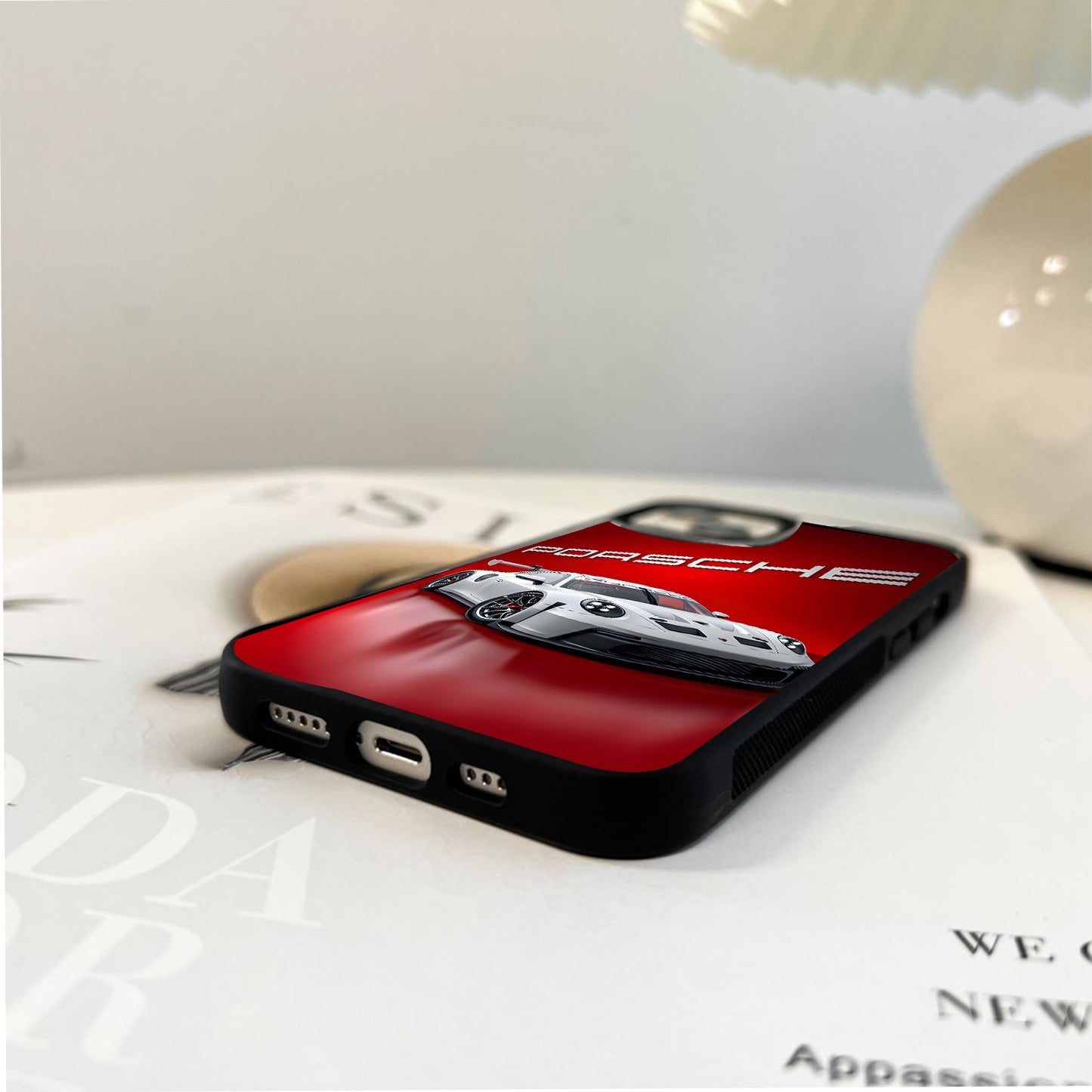 Porsche White Crimson Racer Glass Case