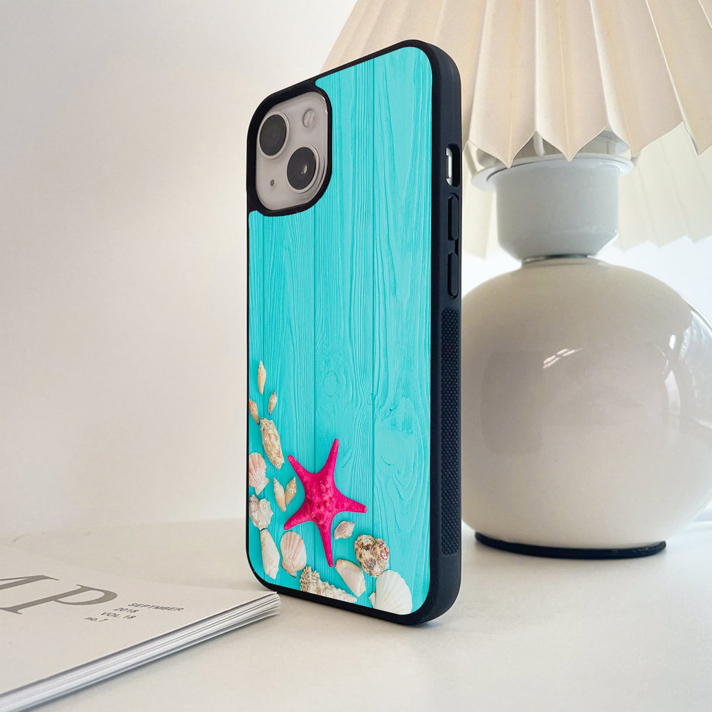 Turquoise Seashell Shore Glass Case