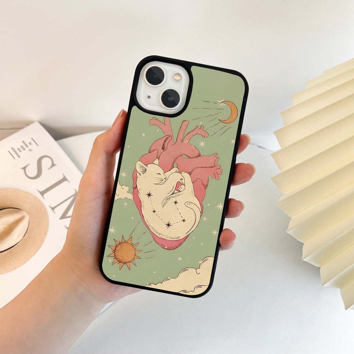 Celestial Heart Cat Glass Case