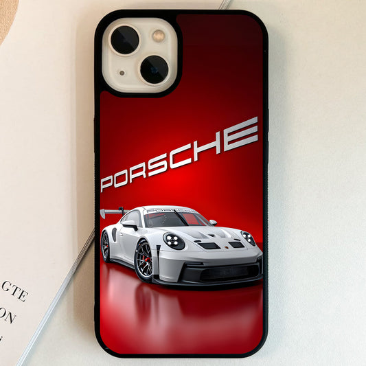 Porsche White Crimson Racer Glass Case