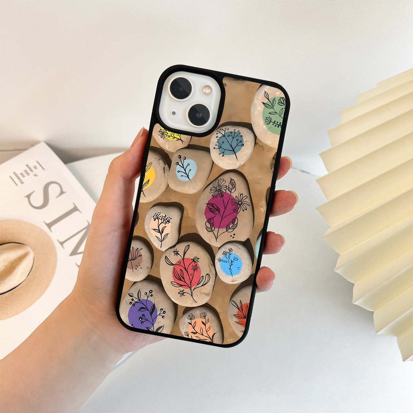 Painted Pebble Bloom Glass Case