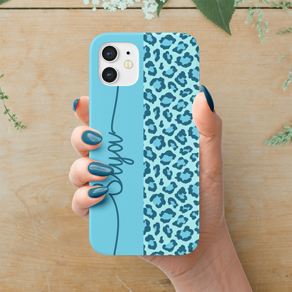 Blue Leopard with Custom Name Slim Case Cover With Same Design Holder