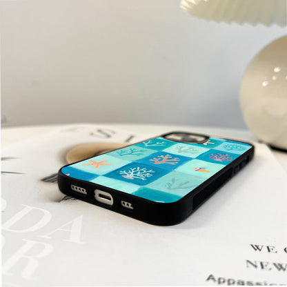 Aqua Coral Tiles Glass Case