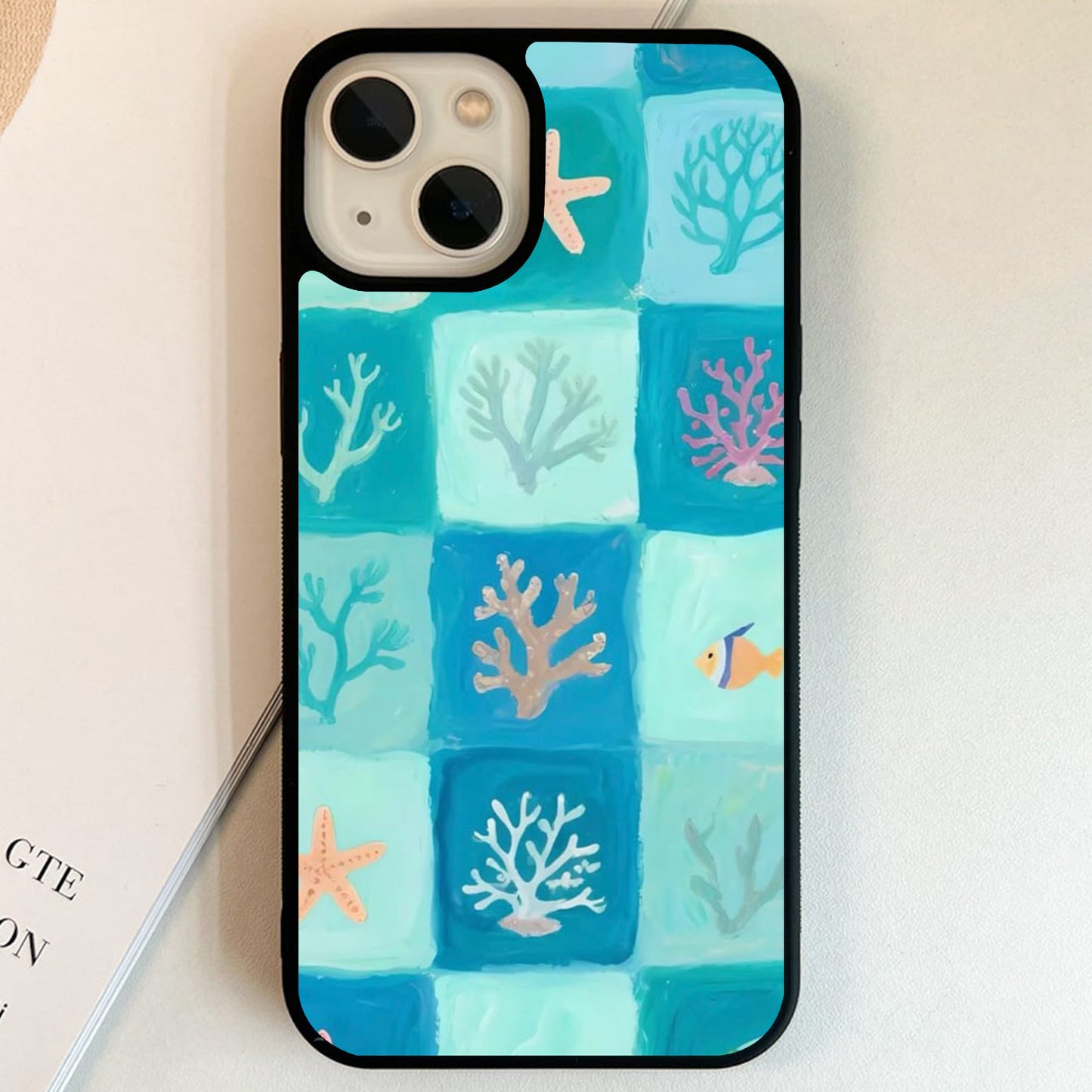 Aqua Coral Tiles Glass Case