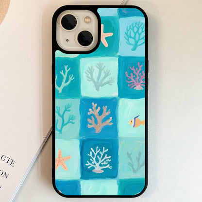 Aqua Coral Tiles Glass Case
