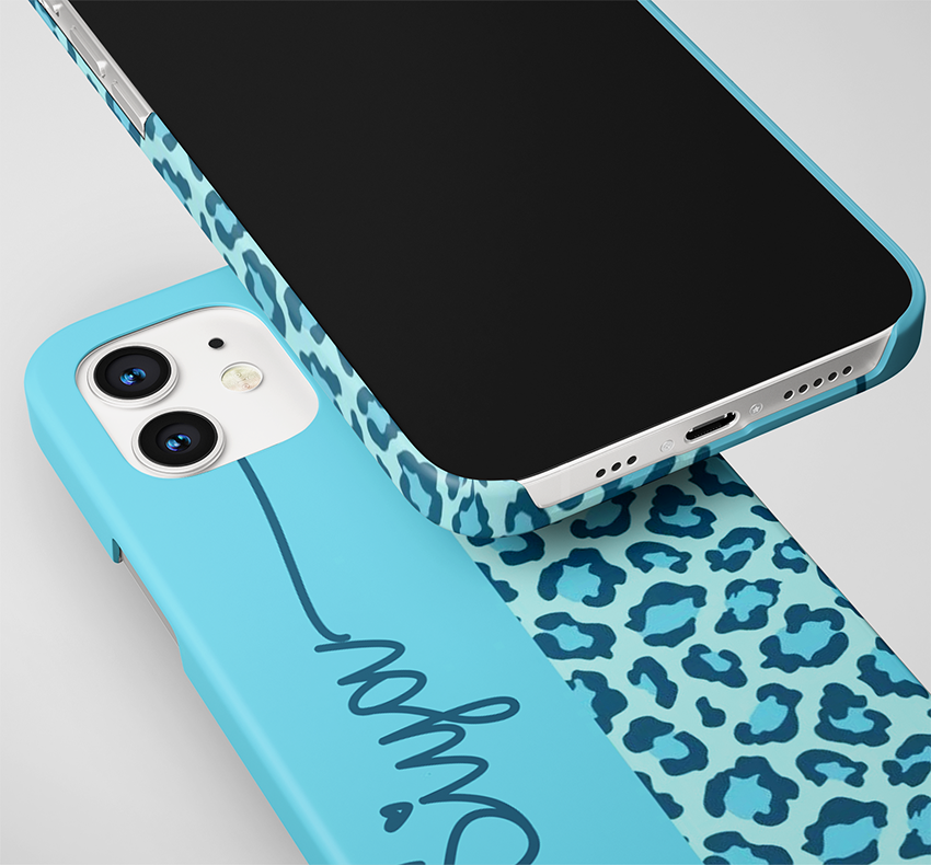 Blue Leopard with Custom Name Slim Case Cover With Same Design Holder