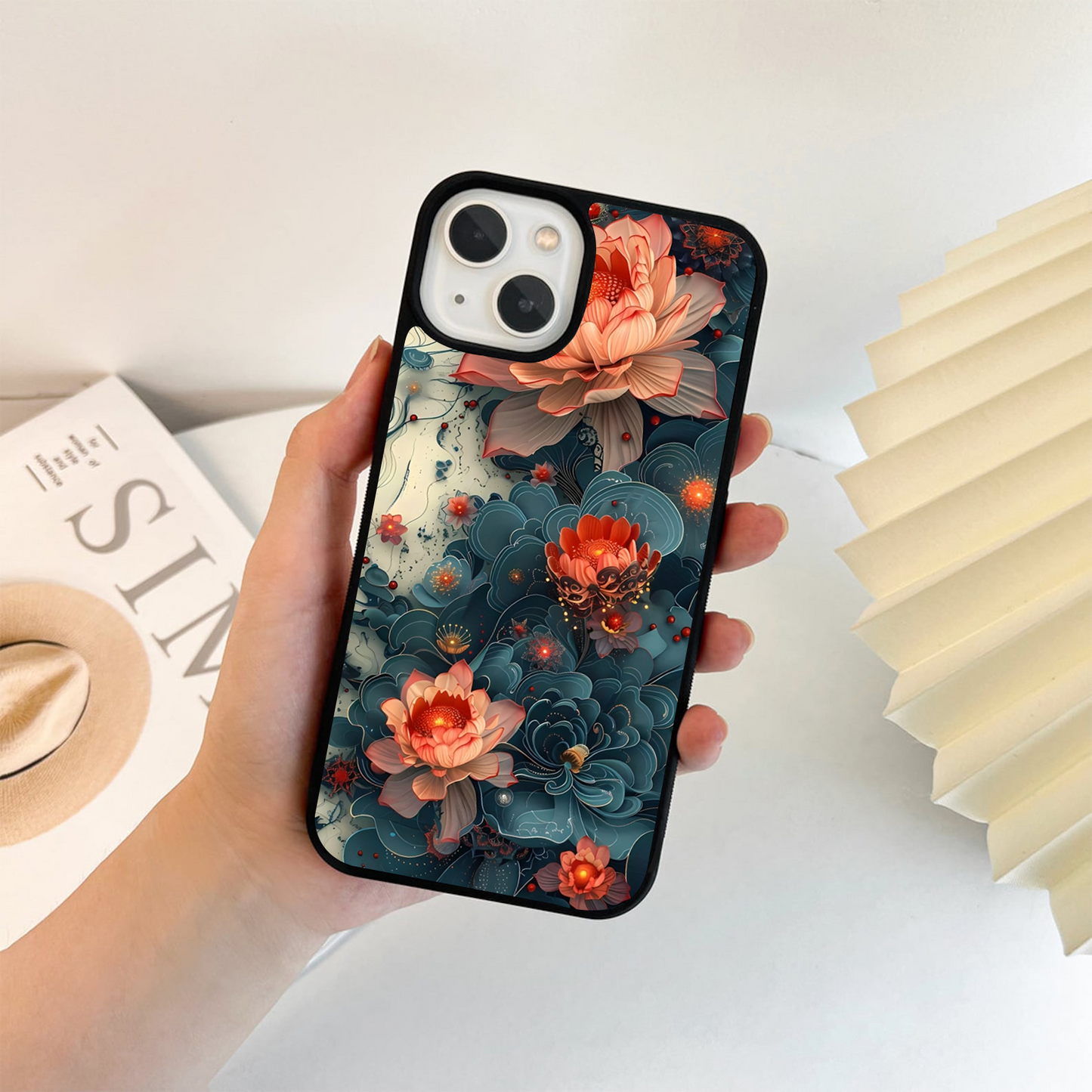 Aqua Lotus Bloom Glass Case