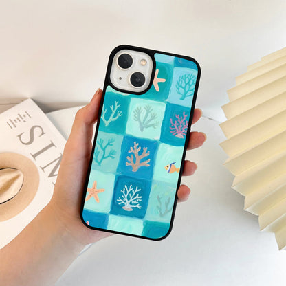 Aqua Coral Tiles Glass Case
