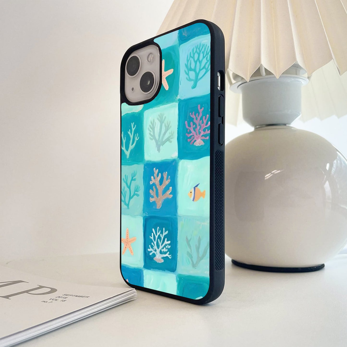 Aqua Coral Tiles Glass Case