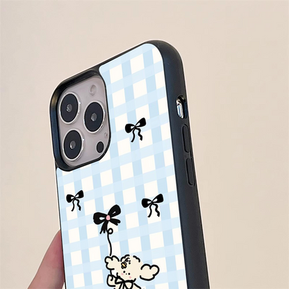 Blue Checker With Puppy Pattern Glass Case