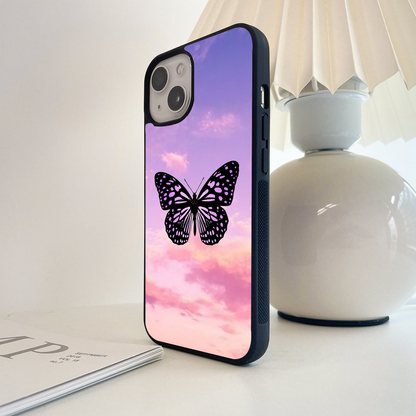 Butterfly In Sky Glass Case