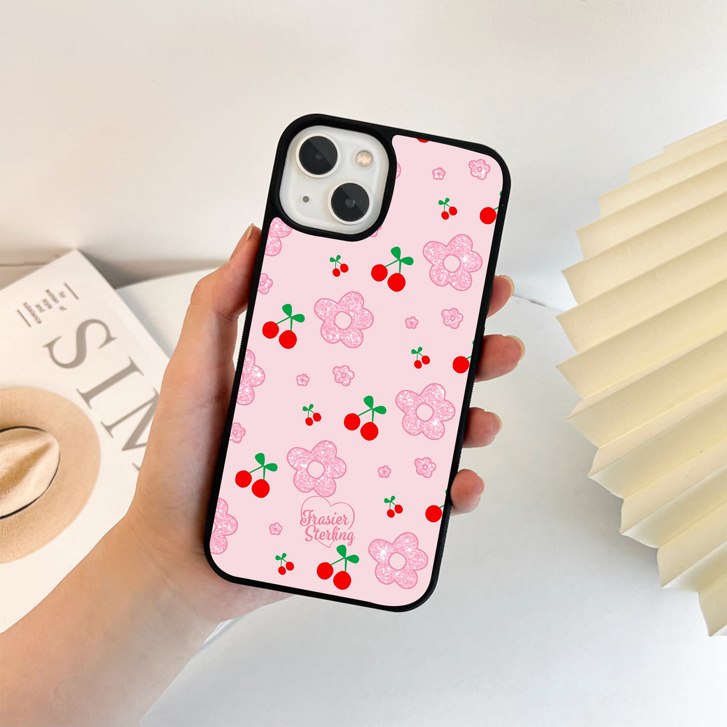 Minimalistic Flower With Cherry Glass Case