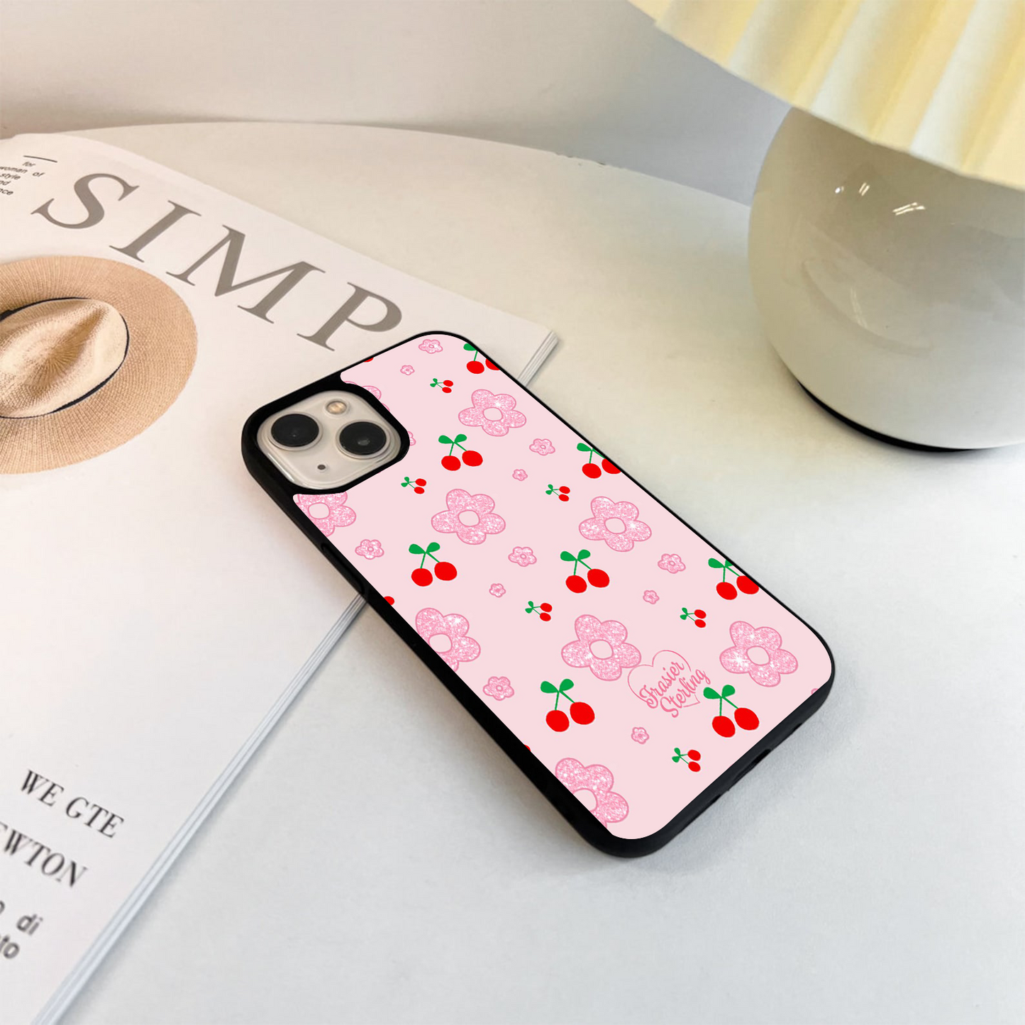 Minimalistic Flower With Cherry Glass Case