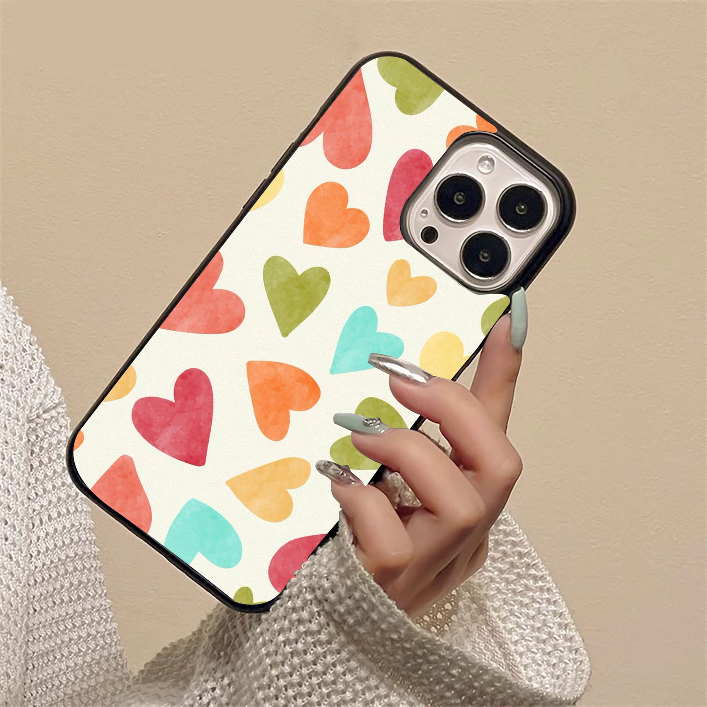 Colorful Hearts Pattern Glass Case