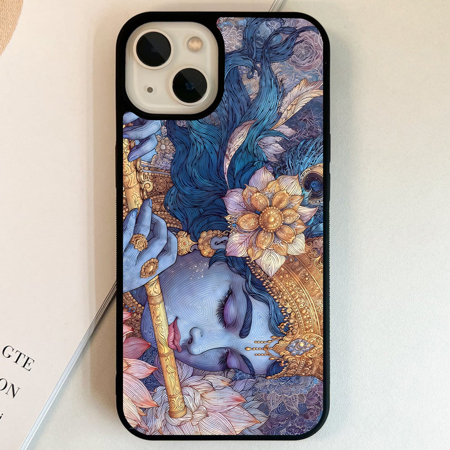 Krishna Divine Floral Glass Case