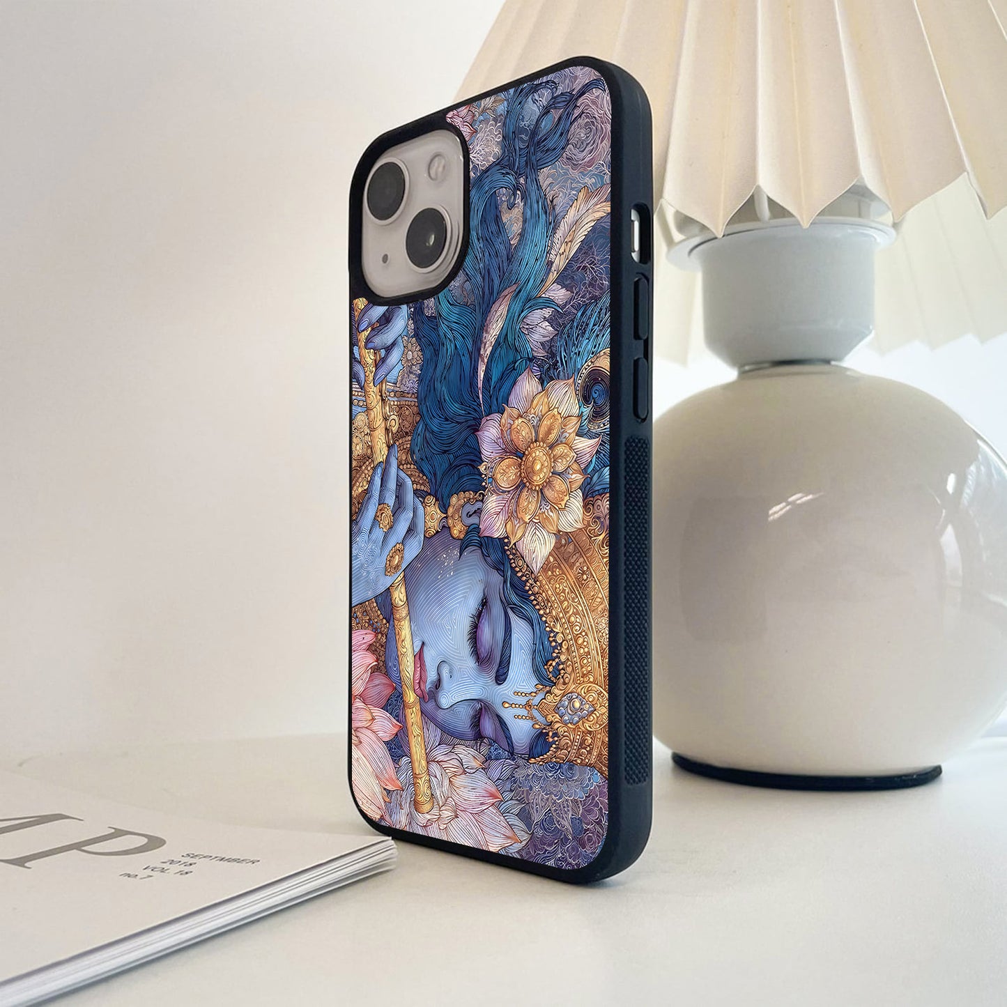 Krishna Divine Floral Glass Case