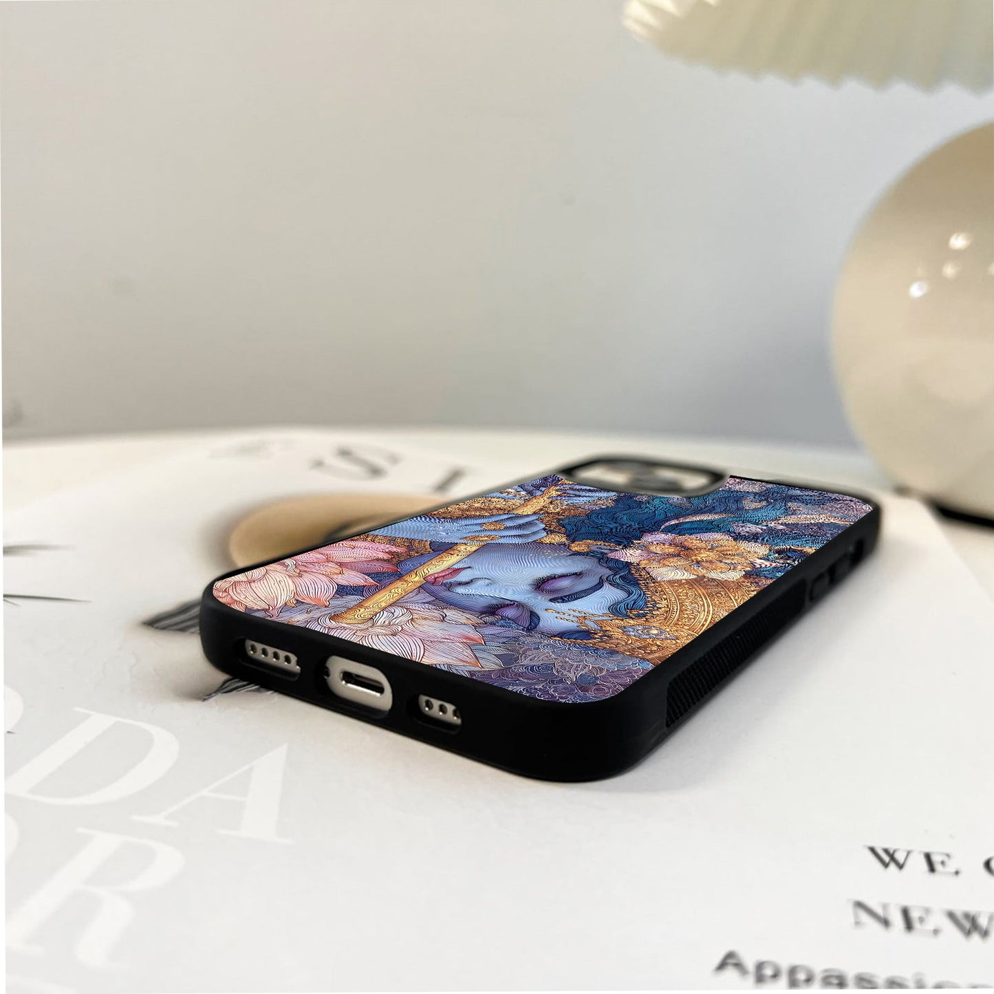 Krishna Divine Floral Glass Case