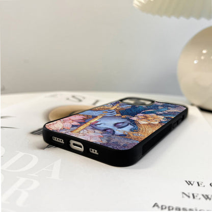 Krishna Divine Floral Glass Case