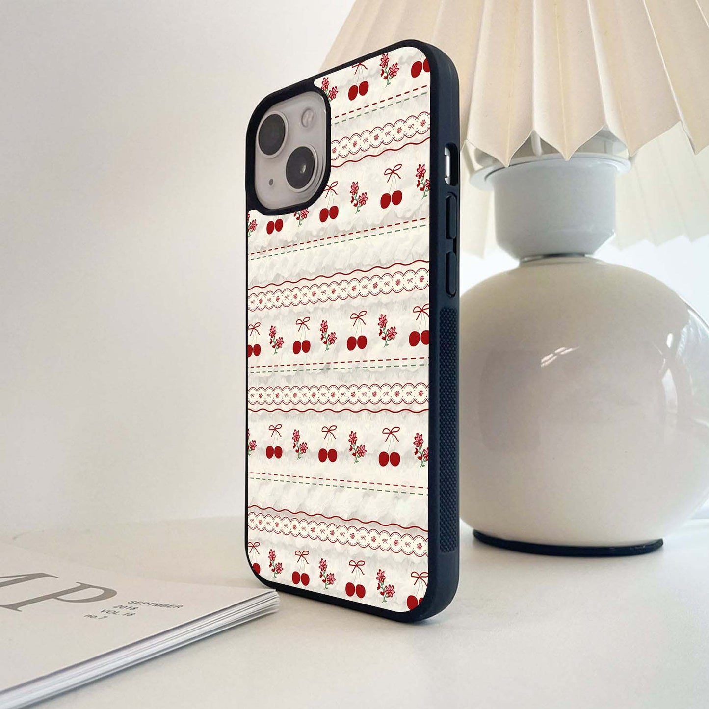 Cherry Lace Stripe Glass Case