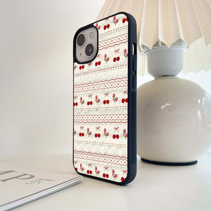 Cherry Lace Stripe Glass Case